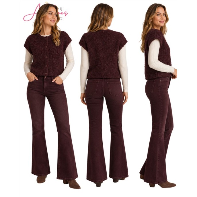 Red Button Vest Mouwloos Bouclé SRB5074 Espresso